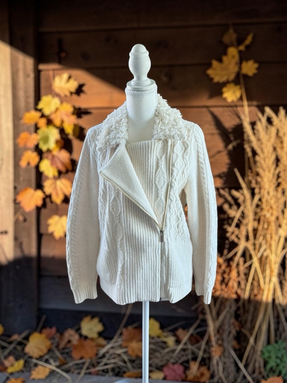 Chico's Cream/Off White Zippered Knit Sweater, Women's Size M, Chico's 1 - Picture 4 of 9